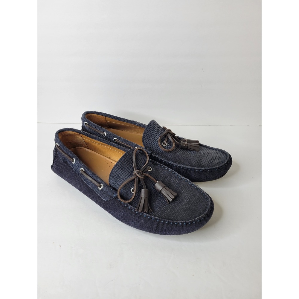 Massimo Dutti Mens Navy Blue Textured Tassel Driving Loafers Size US 10 EUR 43
